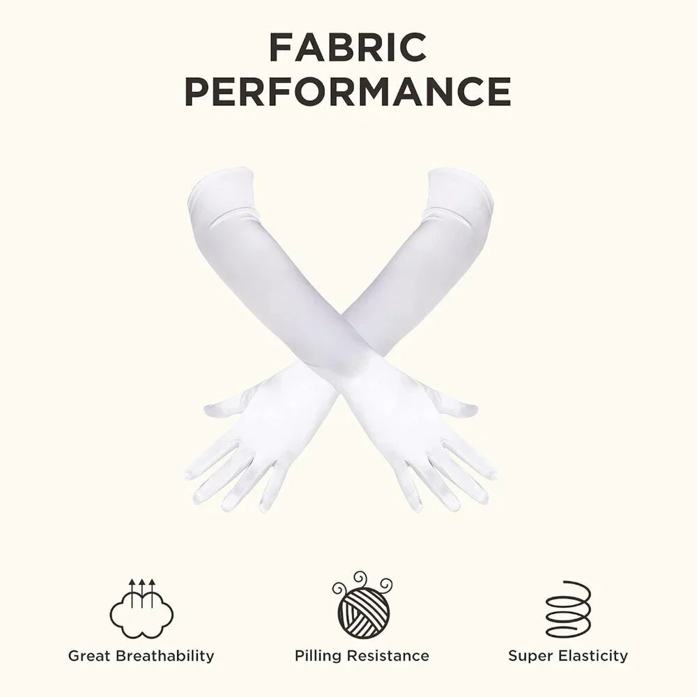 Women's White Vintage Satin Long Gloves Party Costume Stretchy Elbow Length